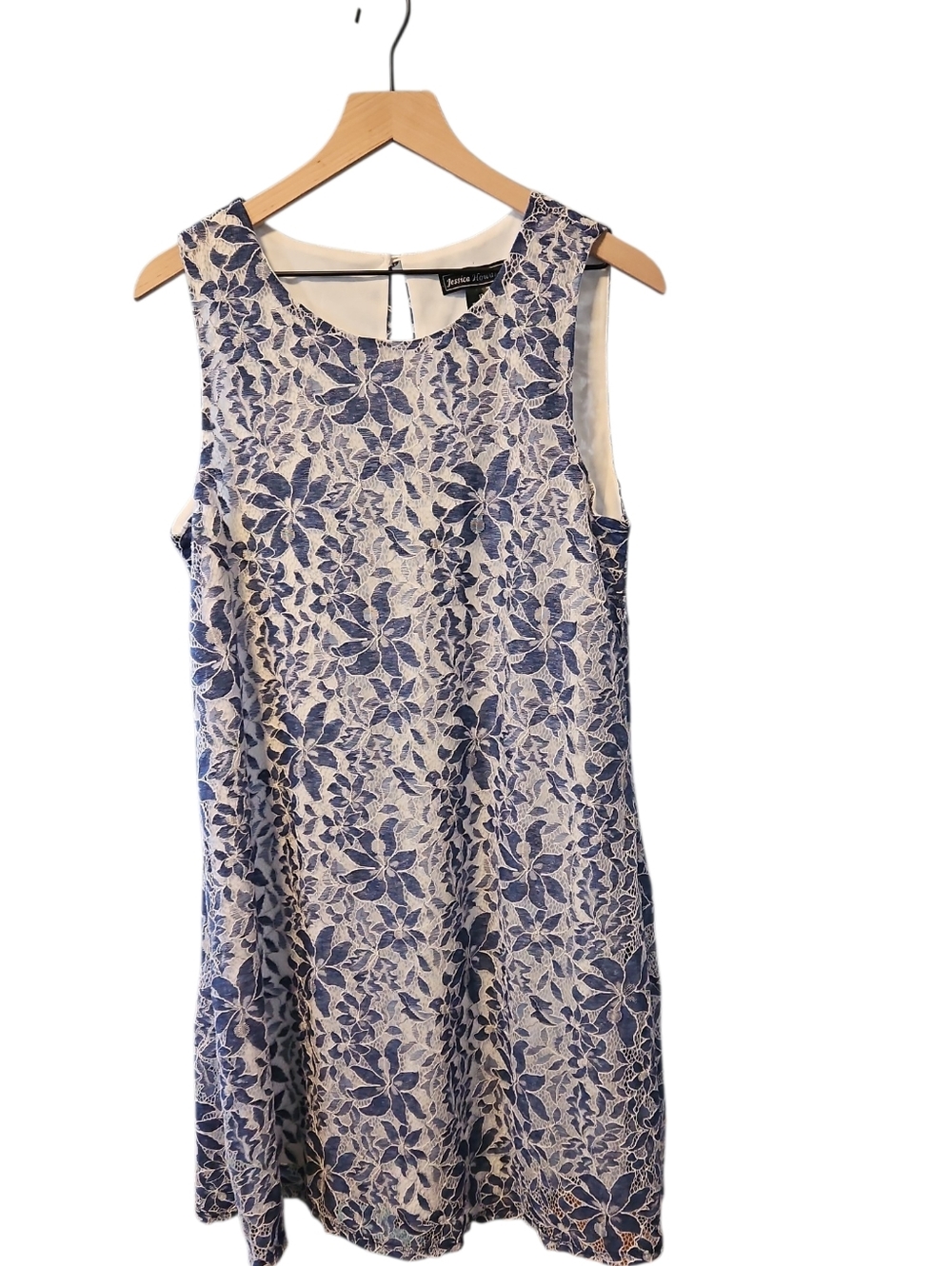 Jessica Howard Blue and White Floral Sleeveless Dress Size 12